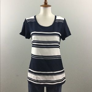 Tommy Hilfiger Navy and White Striped Short Sleeve Mixed Media tee Size S